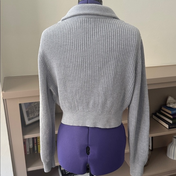 Aritzia TNA Womens XXS Ashbury Quarter Zip Cropped Pullover Ribbed Knit Gray - Picture 4 of 13